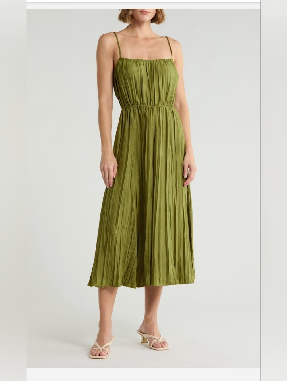 Vince Olive Green Crinkled Cami Midi Dress New Sz Medium #summertime #causal
